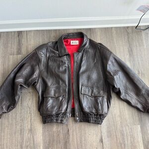vintage brown leather bomber jacket